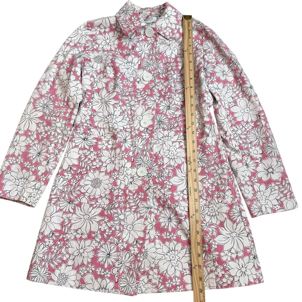 Ann Taylor LOFT Pink White Floral Longline Blazer Jacket Car Coat 4P - Picture 9 of 11